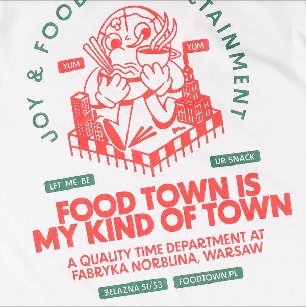 Biały T-Shirt "Food Town is my kind of town"