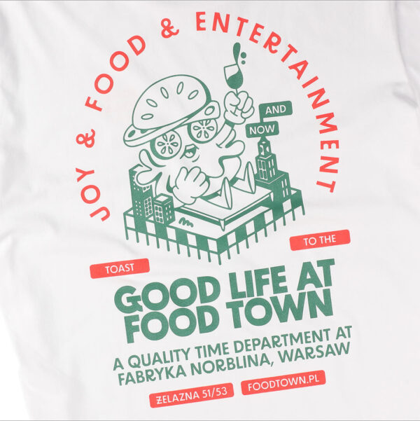 Biały T-Shirt "Food Town is my kind of town"